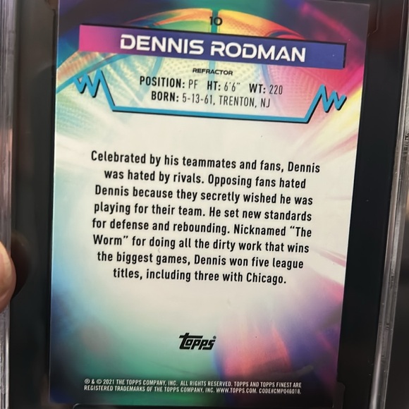 2021 Tops Finest #10 Dennis Rodman Refractor Graded 9.5 SHC AMAZING, Rare - Picture 4 of 5